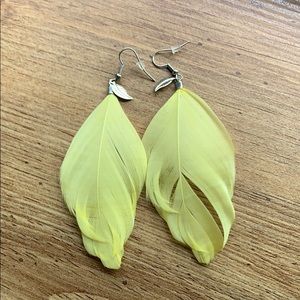 Yellow feather earrings